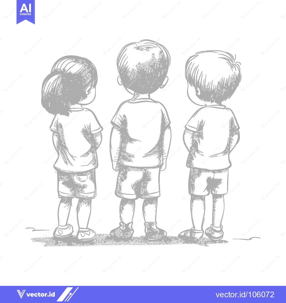 Premium Vector dari Three Children Standing Back to Back in a Sketch