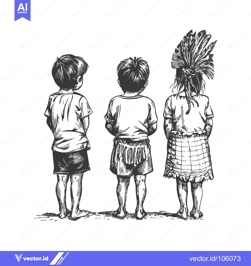 Premium Vector of Three Children Standing Back to Back in Traditional Clothing