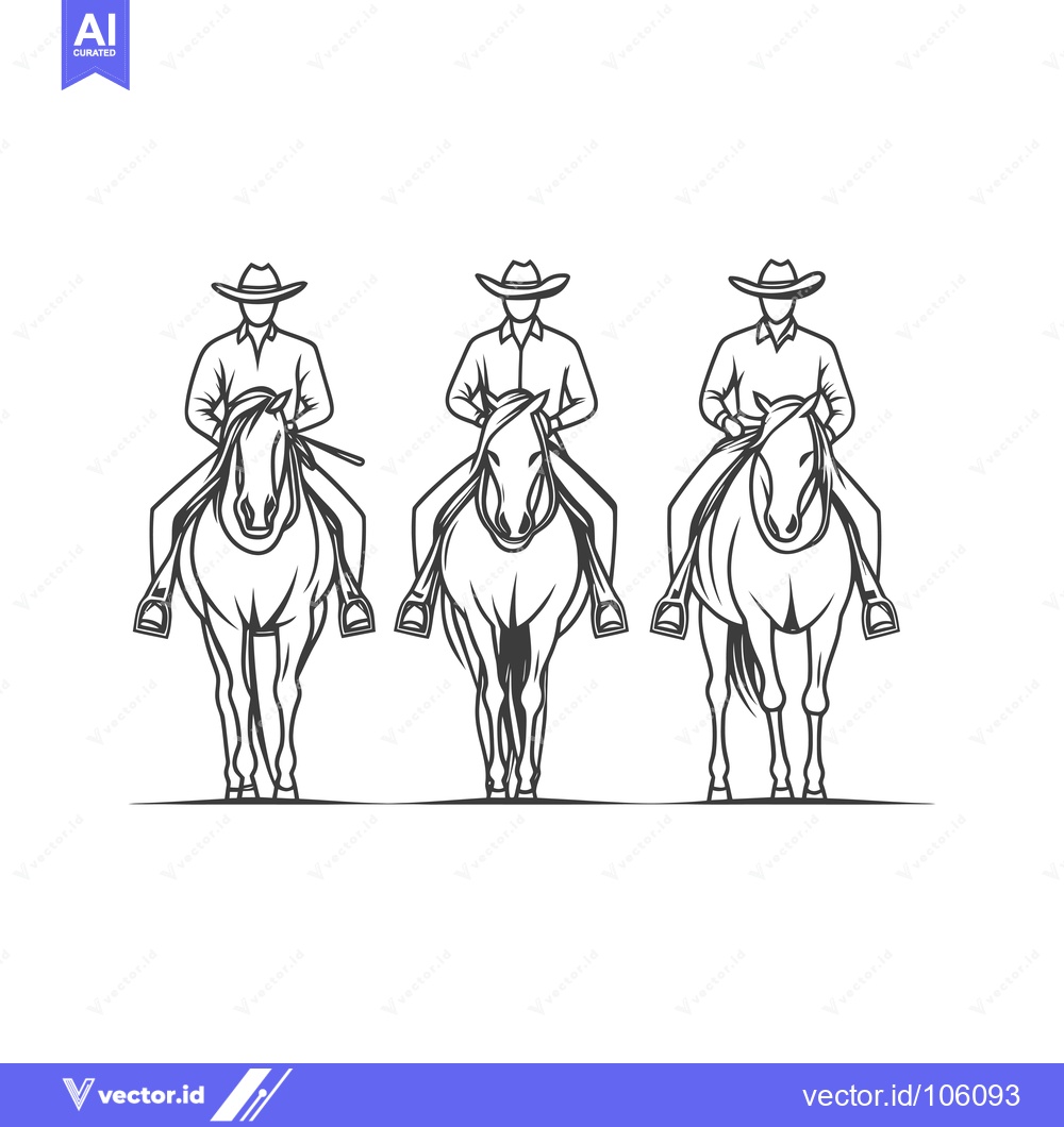 Premium Vector dari Three Cowboys Riding Horses in a Row