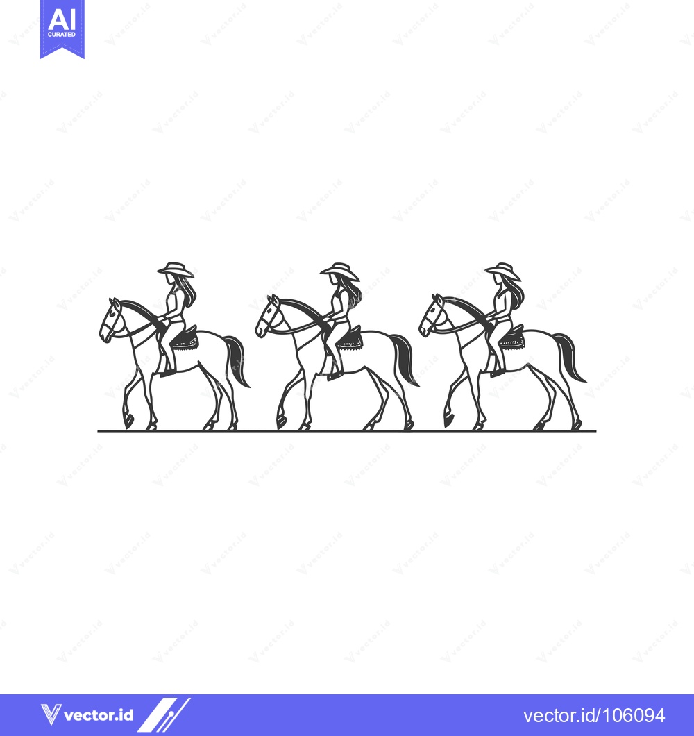 Premium Vector dari Three Cowgirls Riding Horses in Single File Line