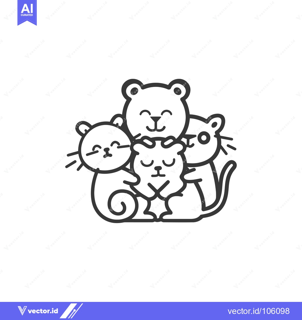 Premium Vector of Three Cute Cartoon Animals Huddle Together
