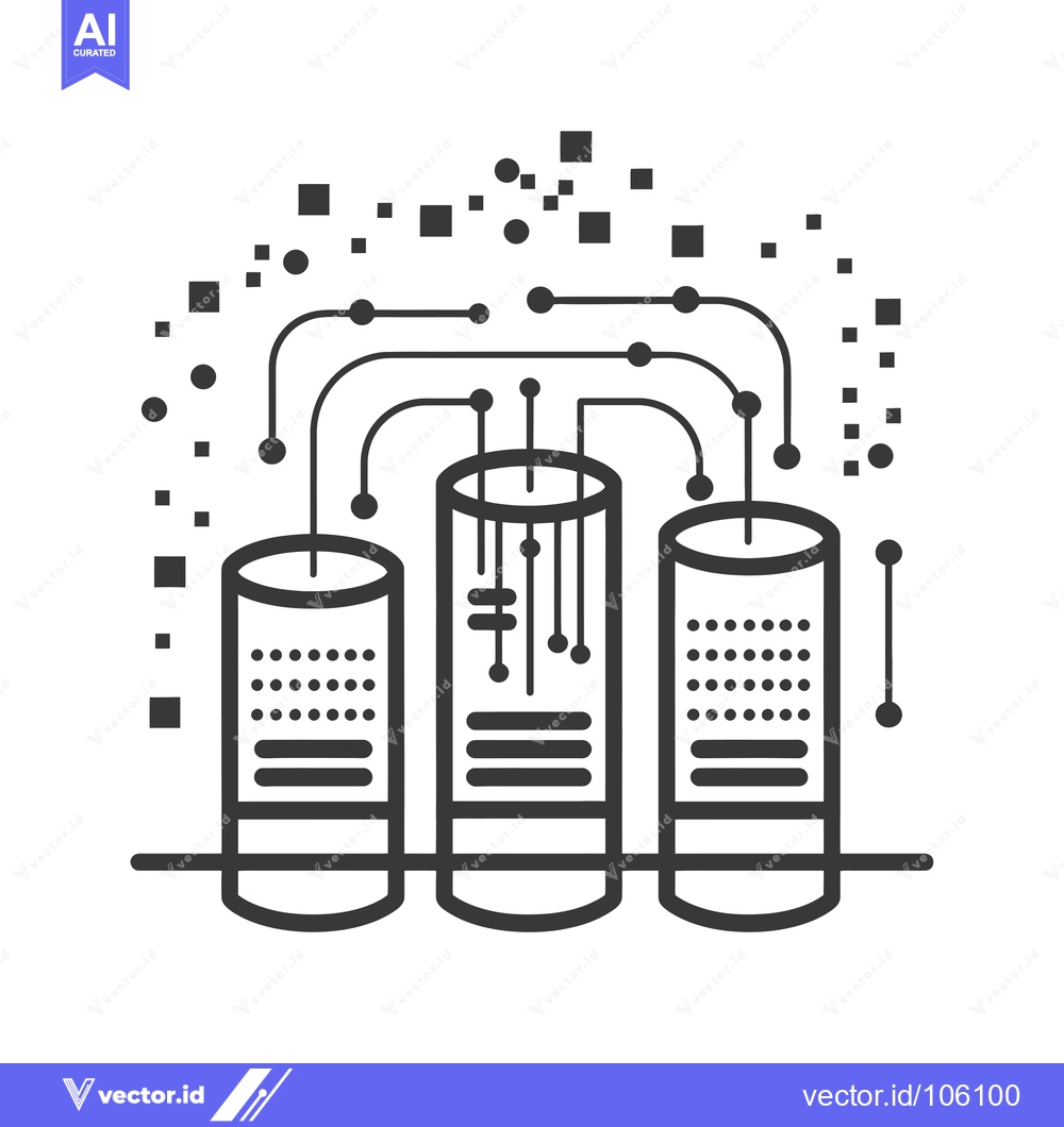 Premium Vector dari Three Cylindrical Data Containers Connected by a Network of Lines
