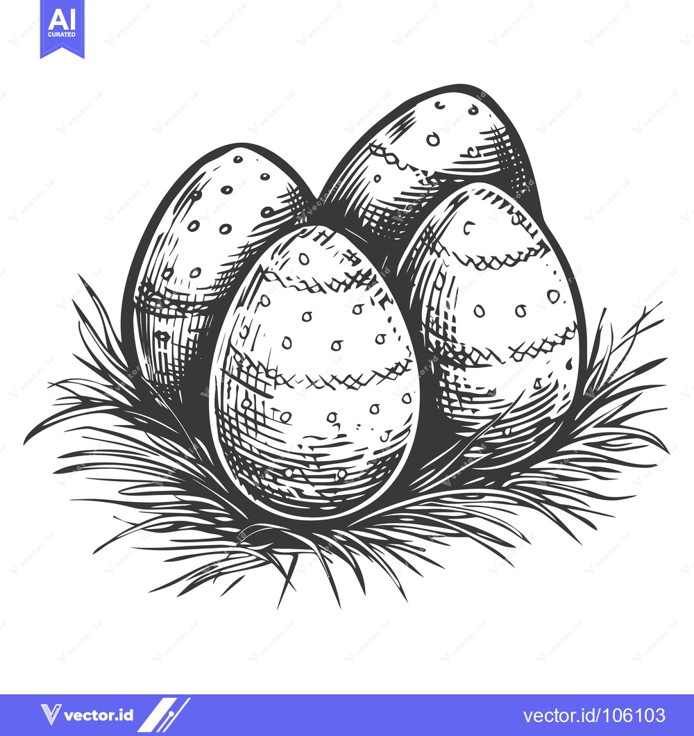 Premium Vector of Three Decorated Easter Eggs in a Nest of Grass