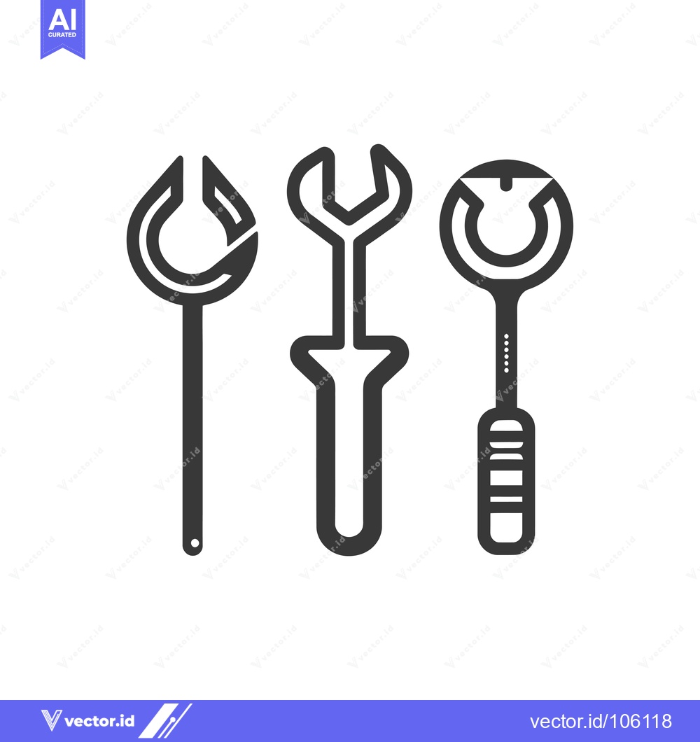 Premium Vector dari Three Different Wrench Tool Icons in Black and White