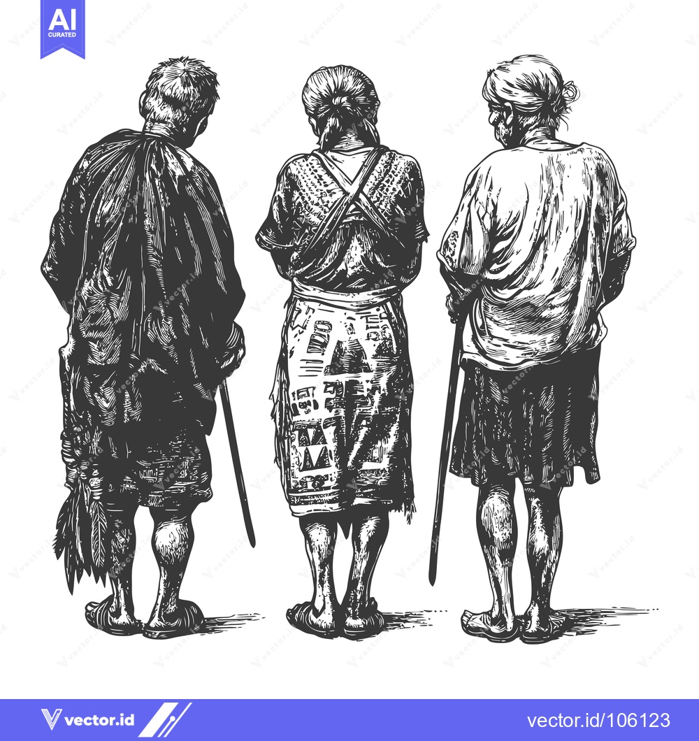 Premium Vector of Three Elderly People Standing Together in Traditional Clothing