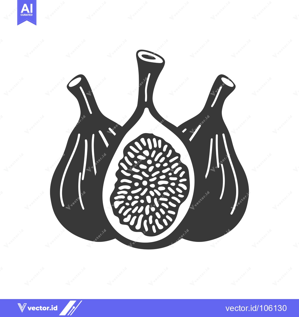 Premium Vector dari Three Figs, One Sliced Open, Black and White Illustration