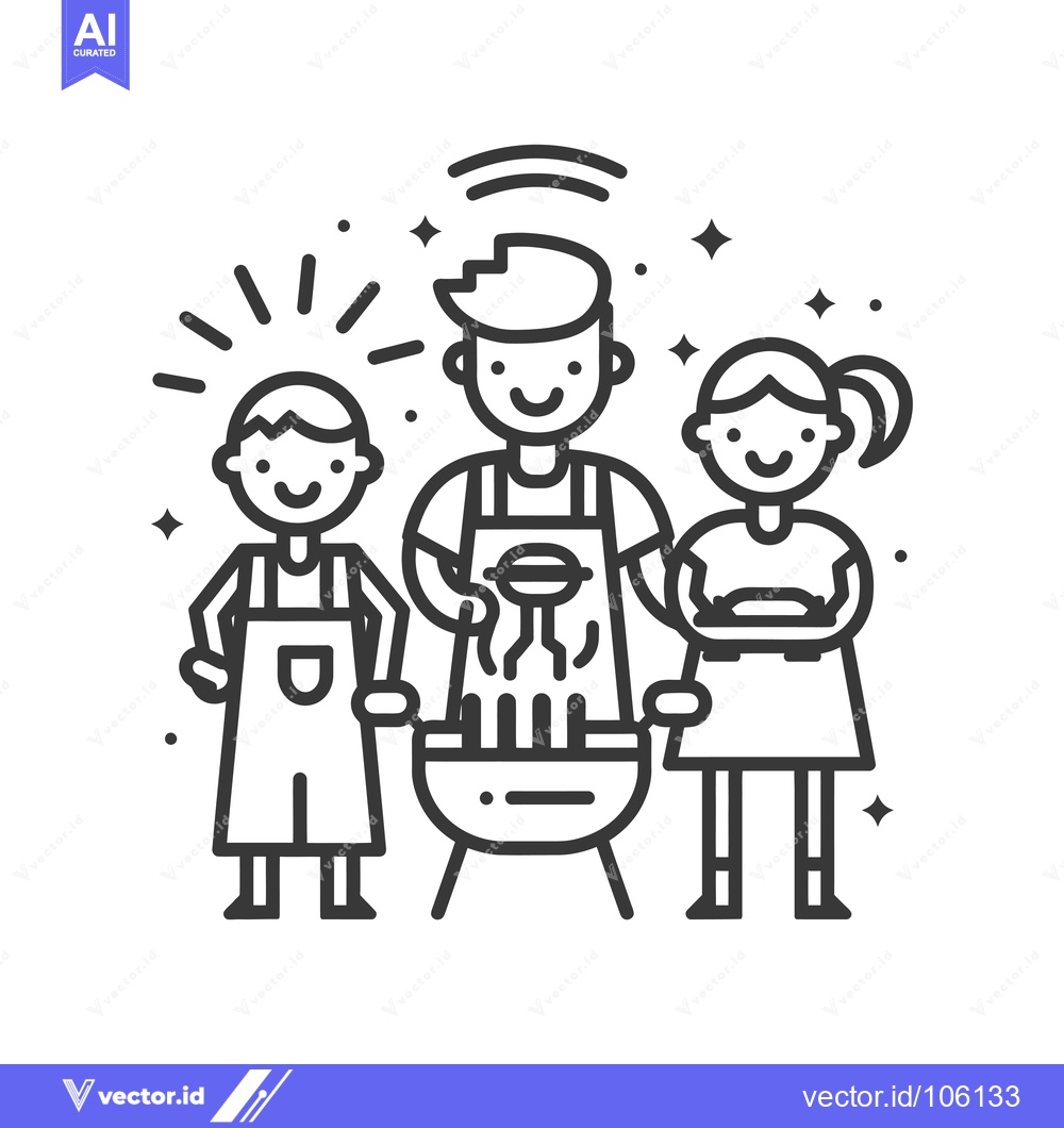 Premium Vector dari Three friends enjoying a barbecue with a grill and apron