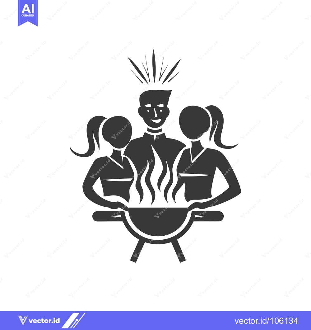 Premium Vector dari Three Friends Grilling Together Around a Barbecue