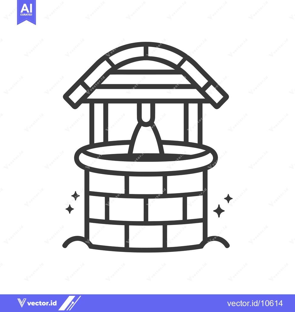 Premium Vector of A Black and White Line Drawing of a Well