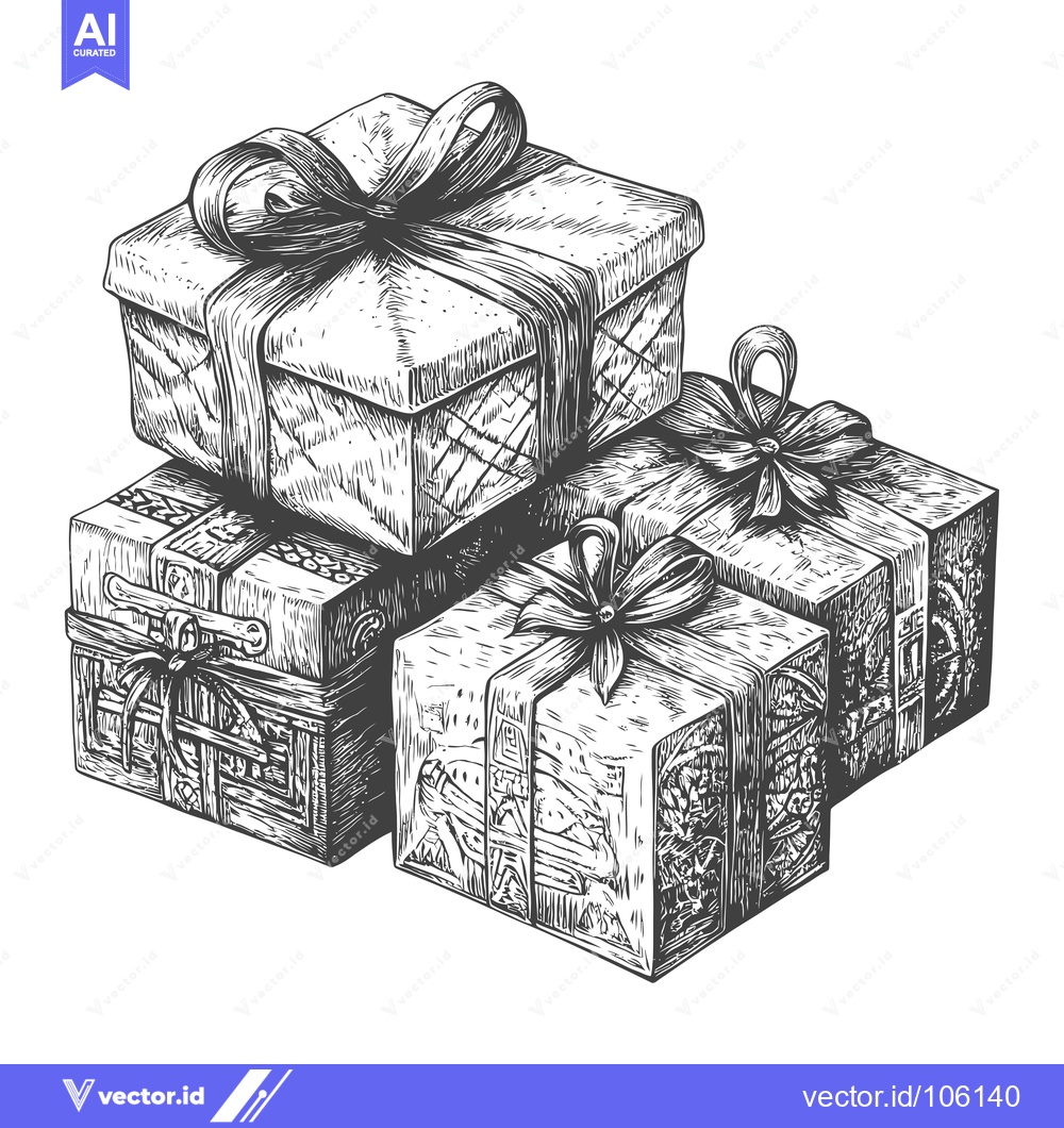 Premium Vector of Three Gift Boxes with Ribbons and Bows in Hand-Drawn Style