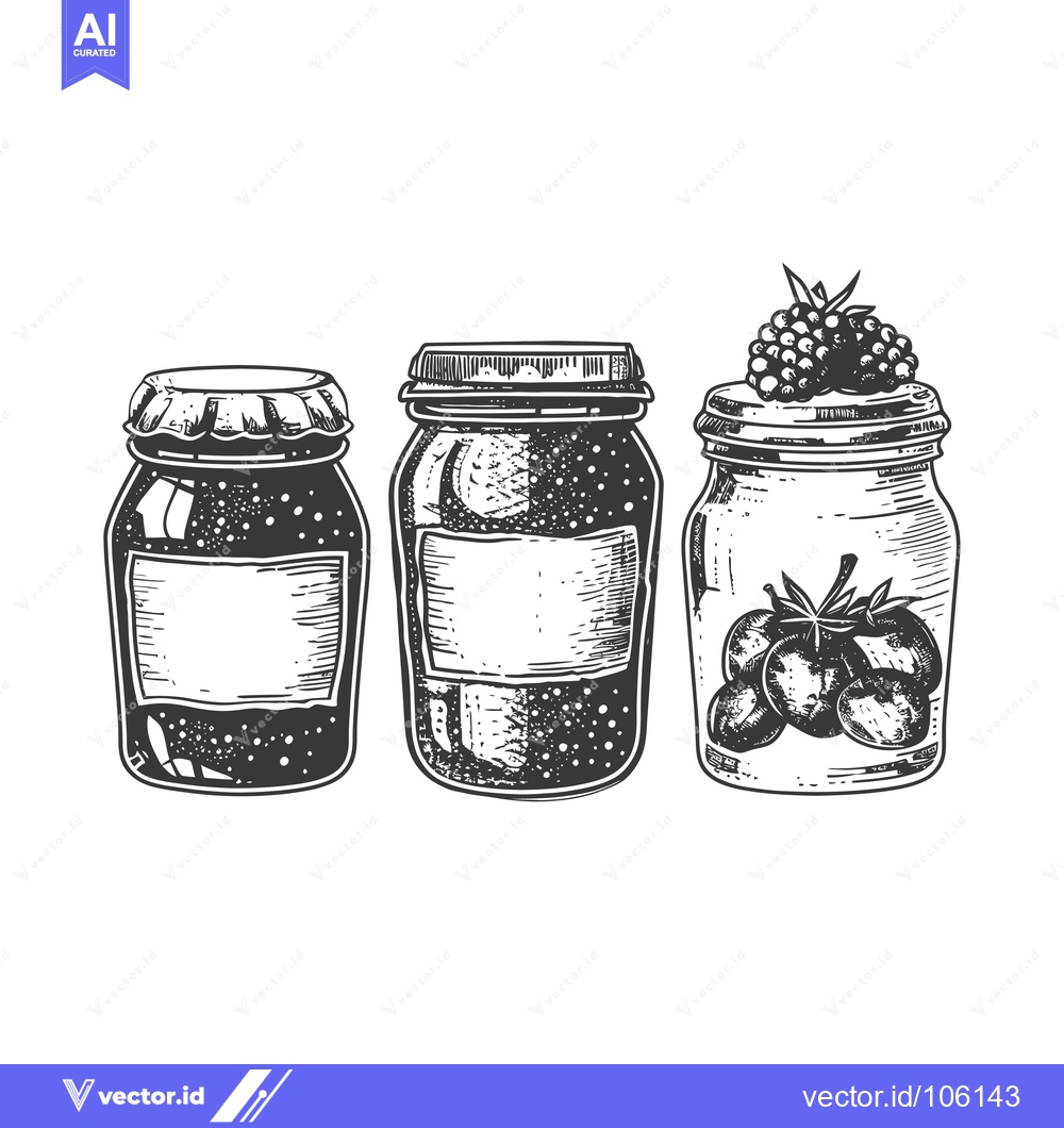Premium Vector of Three Glass Jars with Preserved Fruits and Berries