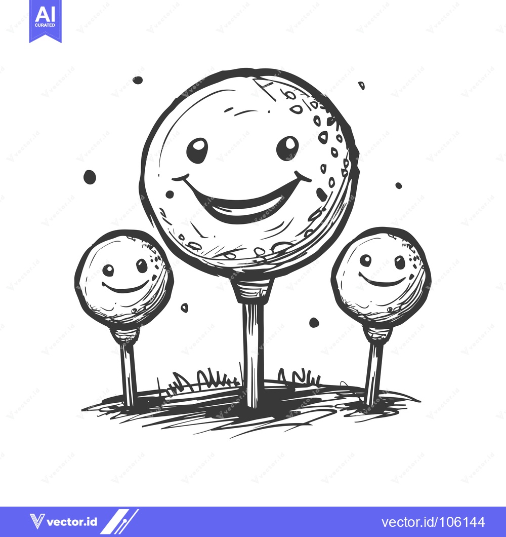 Premium Vector of Three Golf Balls with Happy Faces on Tees