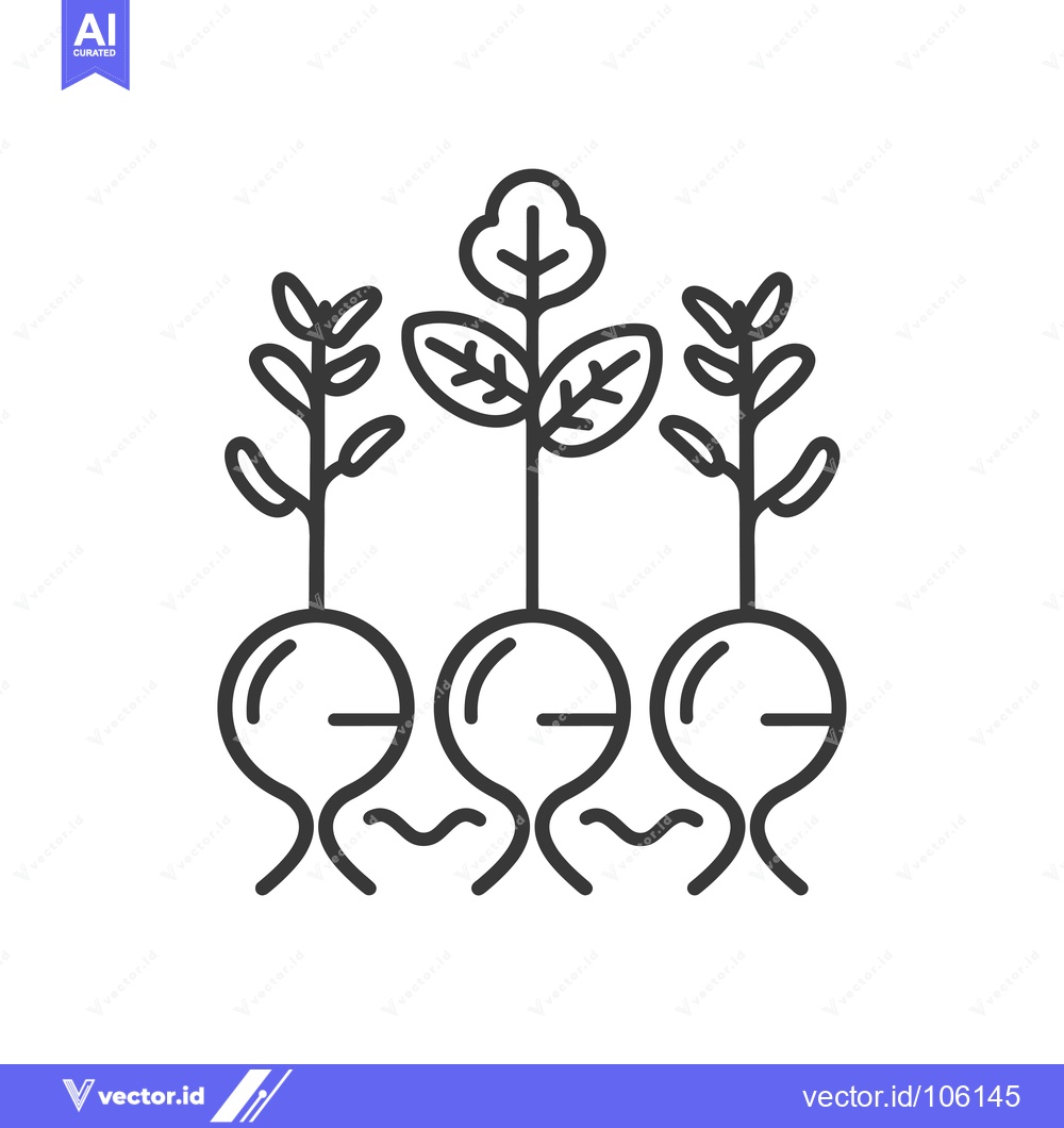 Premium Vector of Three Growing Plants with Round Bulbs and Roots