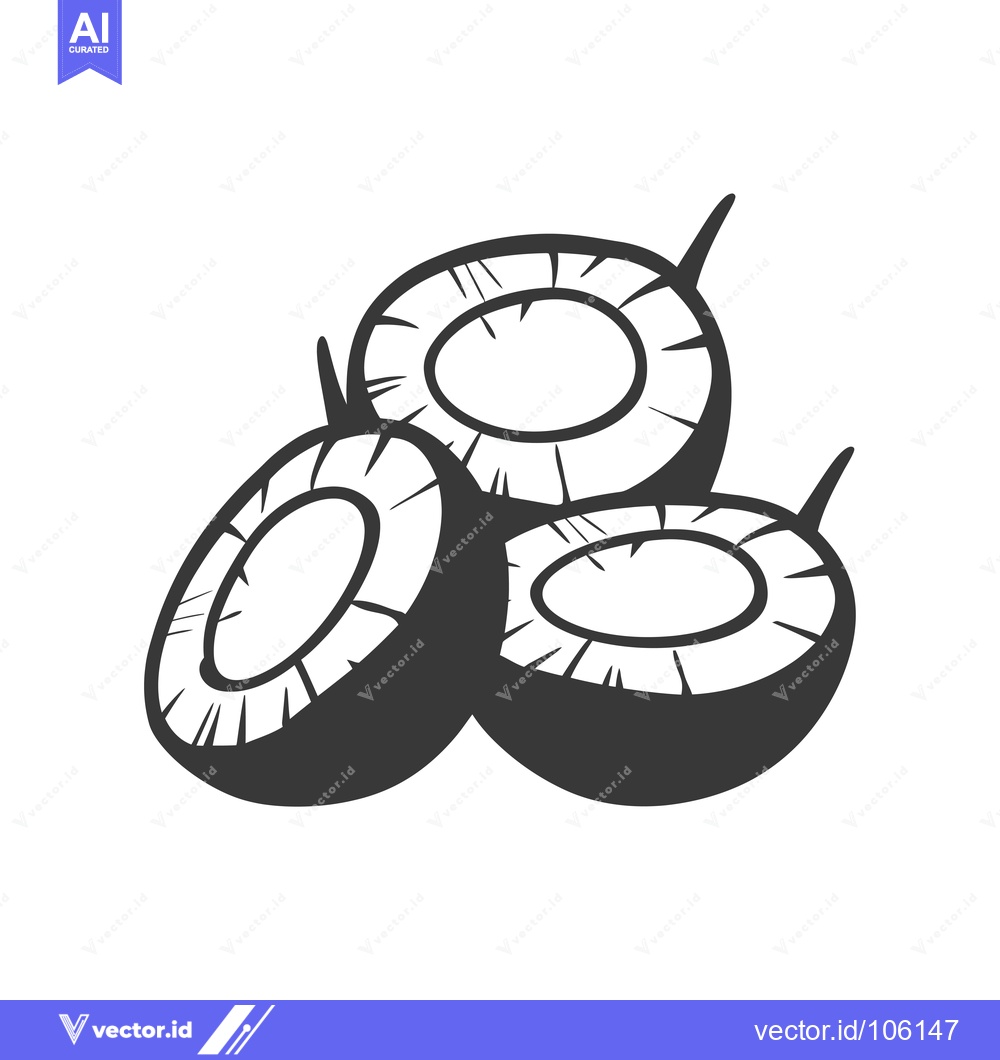Premium Vector of Three Half Coconut Shells, Black and White Illustration