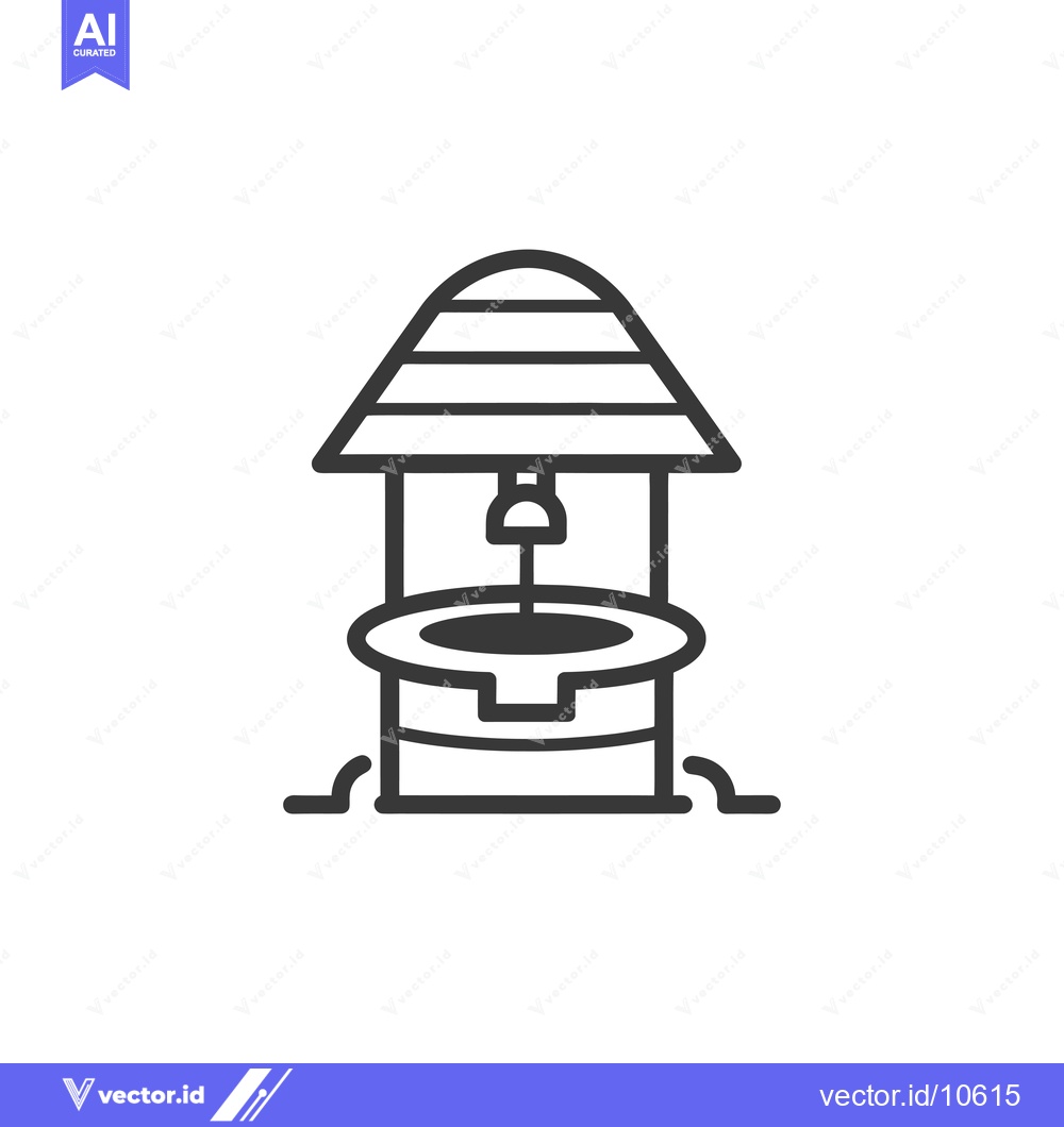 Premium Vector dari A Black and White Line Drawing of a Well with a Bucket and a Roof