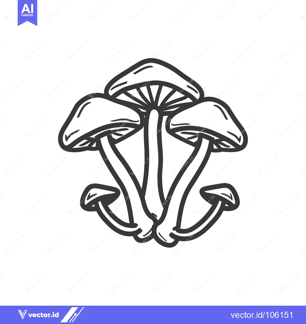 Premium Vector dari Three Hand-Drawn Mushrooms with Curved Stems