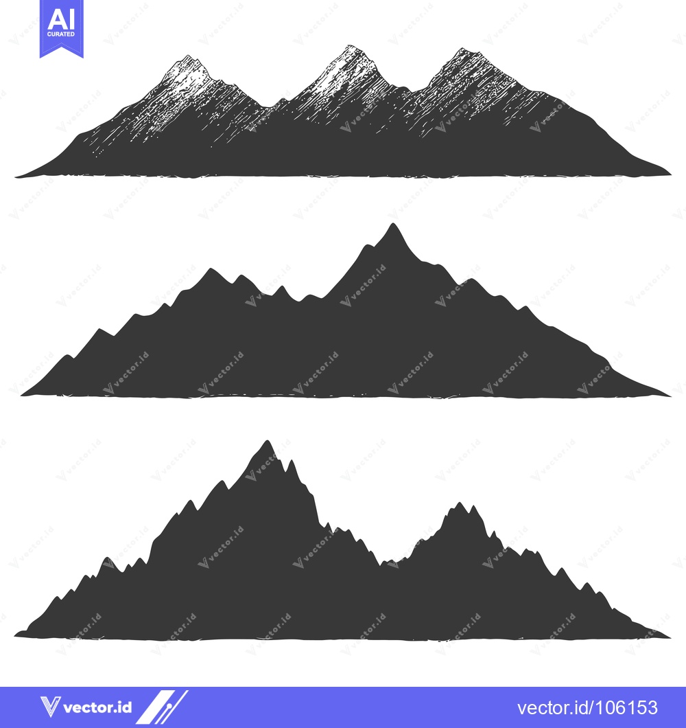 Premium Vector dari Three Hand-Drawn Silhouettes of Mountains with Varying Shapes