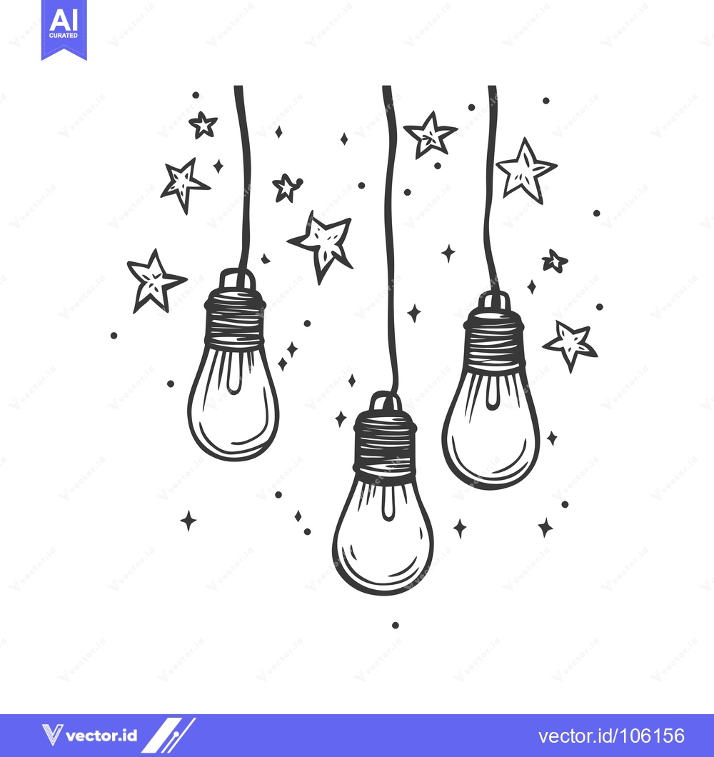 Premium Vector of Three Hanging Light Bulbs with Stars