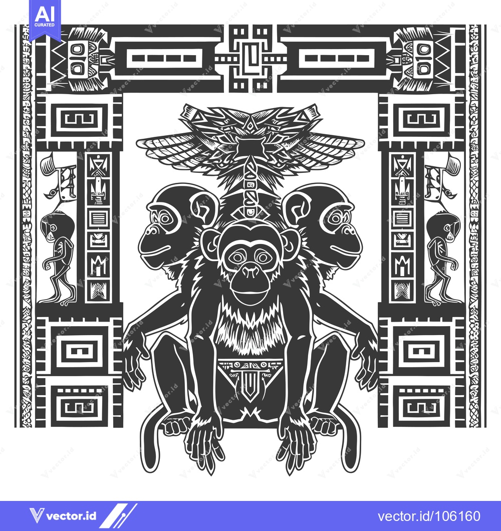 Premium Vector of Three-Headed Monkey with Geometric Design and Winged Symbol