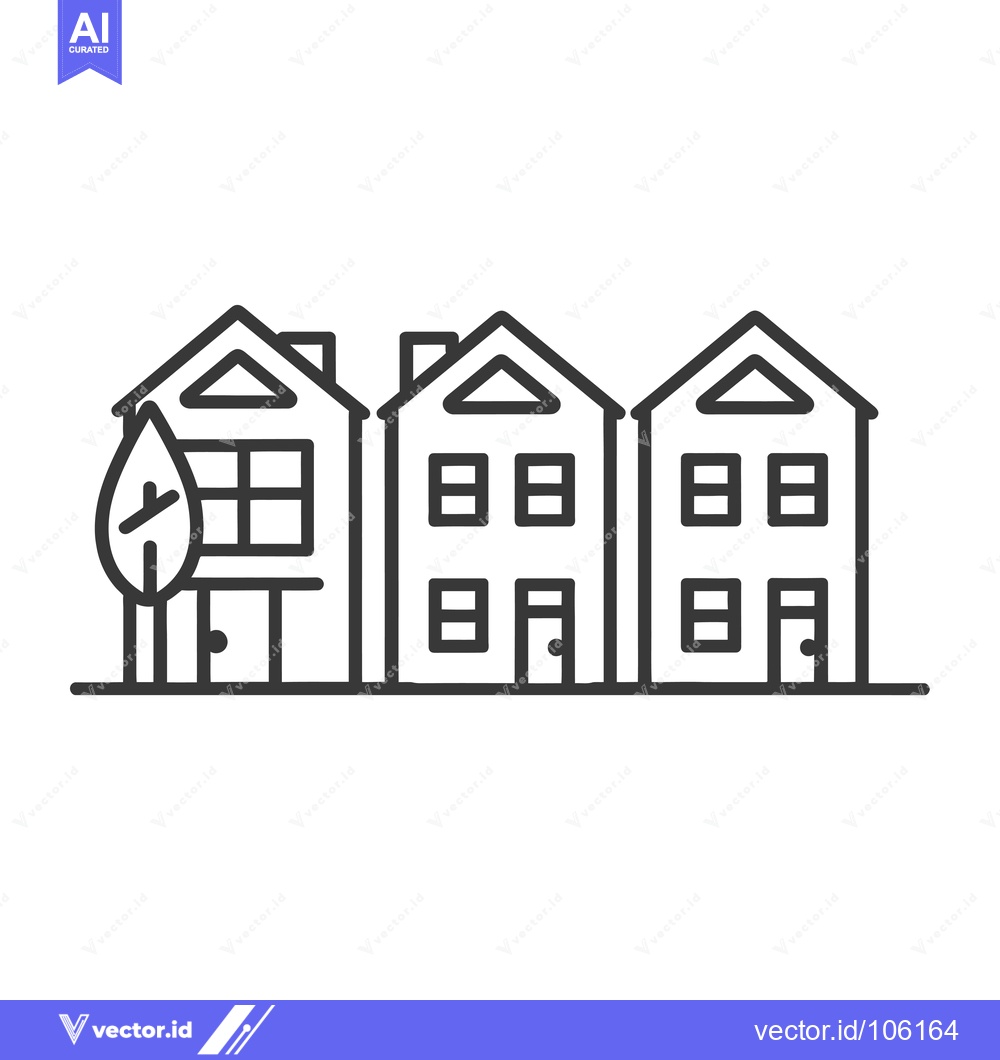 Premium Vector dari Three Houses with Windows and Doors in a Row
