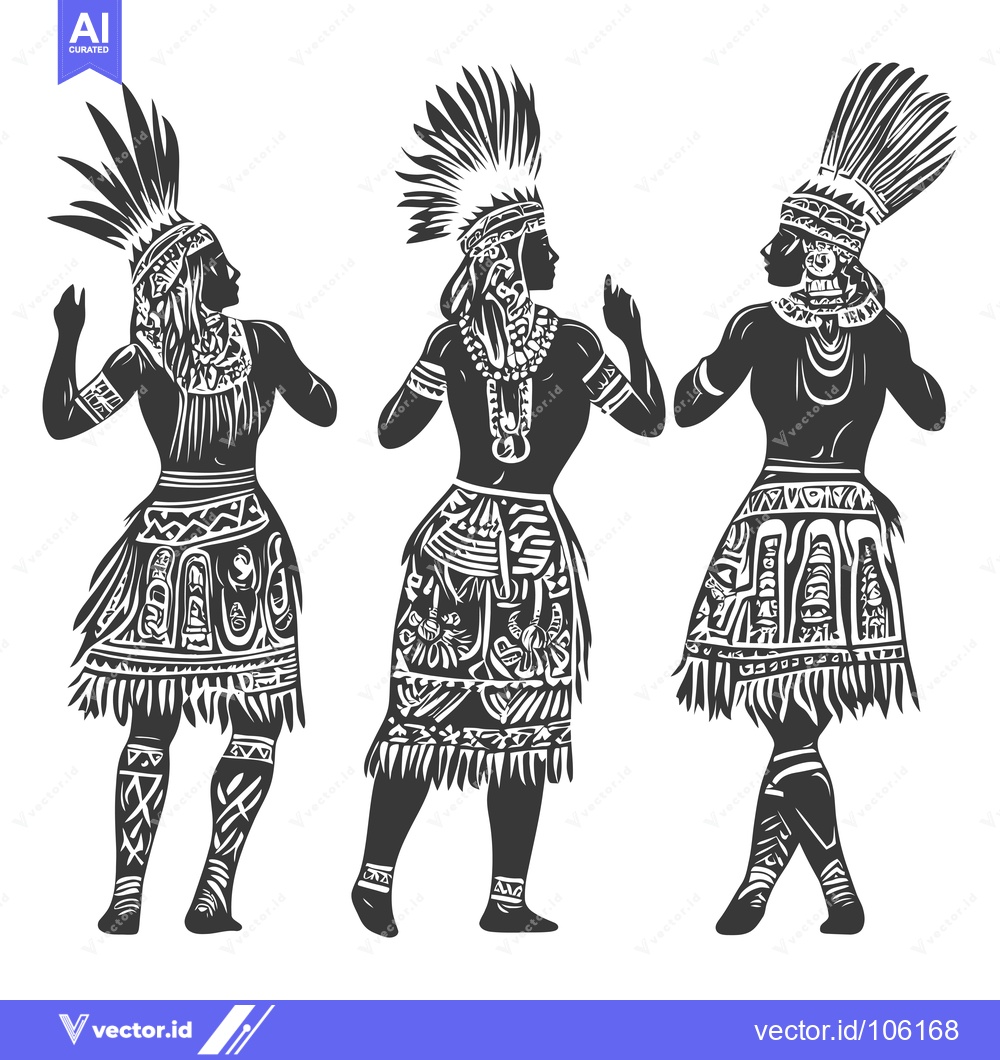 Premium Vector dari Three Indigenous People in Traditional Attire and Headdresses