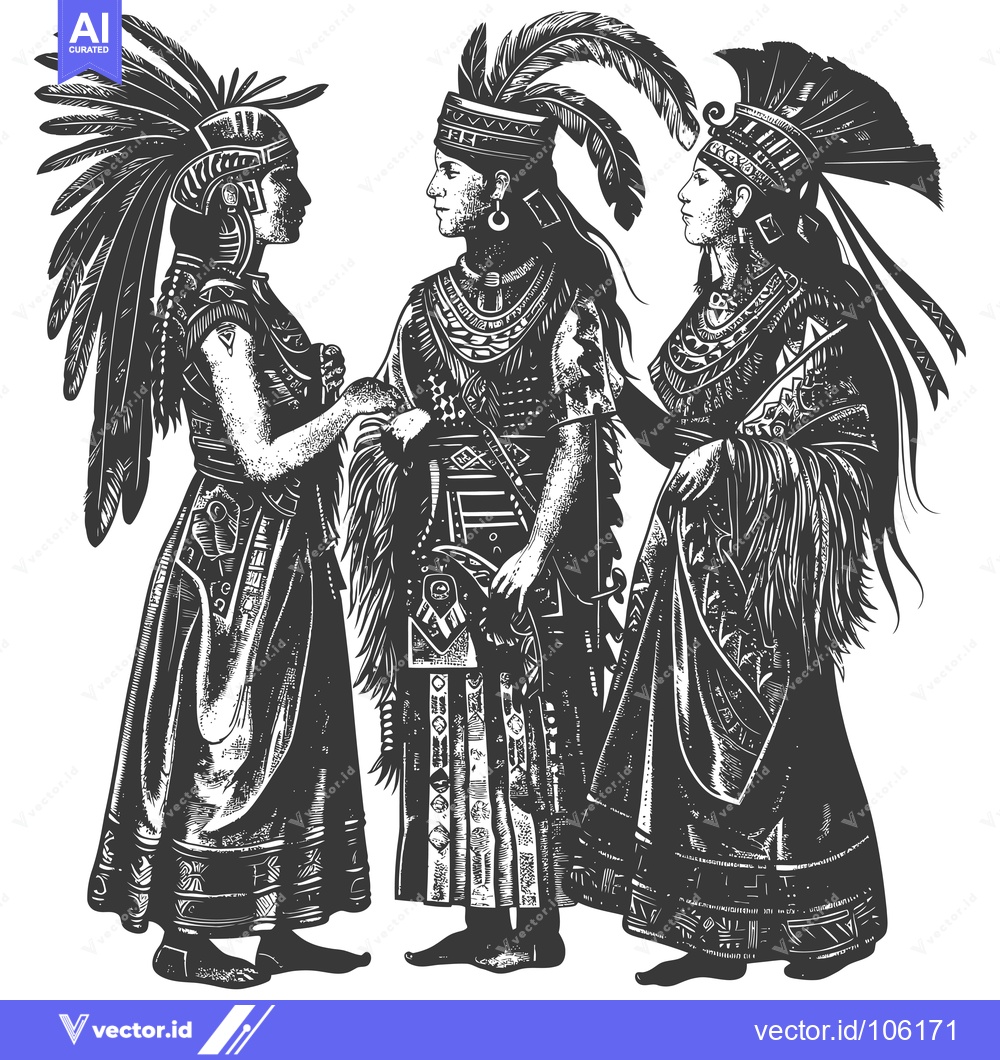 Premium Vector dari Three Indigenous People in Traditional Clothing and Headdresses