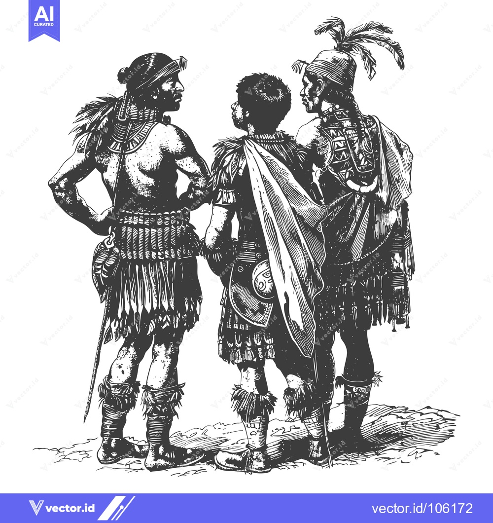 Premium Vector dari Three Indigenous People Standing Together in Traditional Clothing