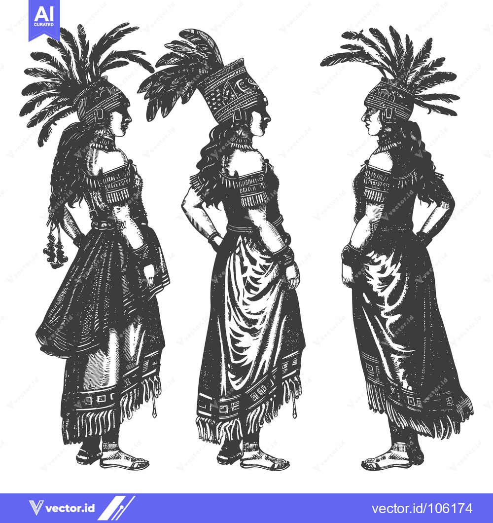 Premium Vector of Three Indigenous Women Wearing Traditional Clothing and Feathered Head