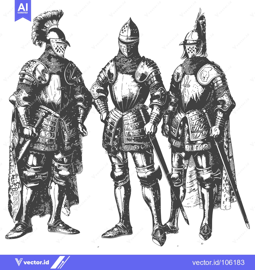 Premium Vector dari Three Knights in Full Armor Standing Together