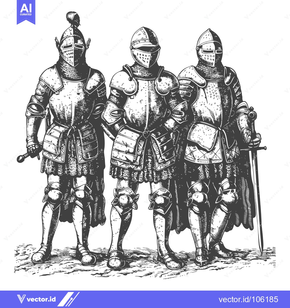 Premium Vector of Three Knights in Full Plate Armor Standing Together