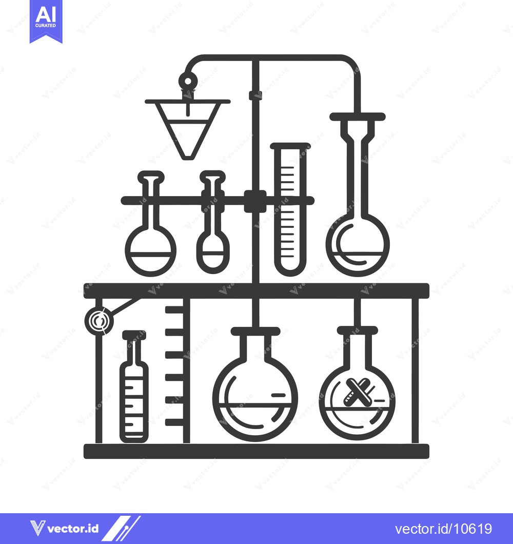 Premium Vector dari A Black and White Line Drawing of Chemistry Lab Equipment