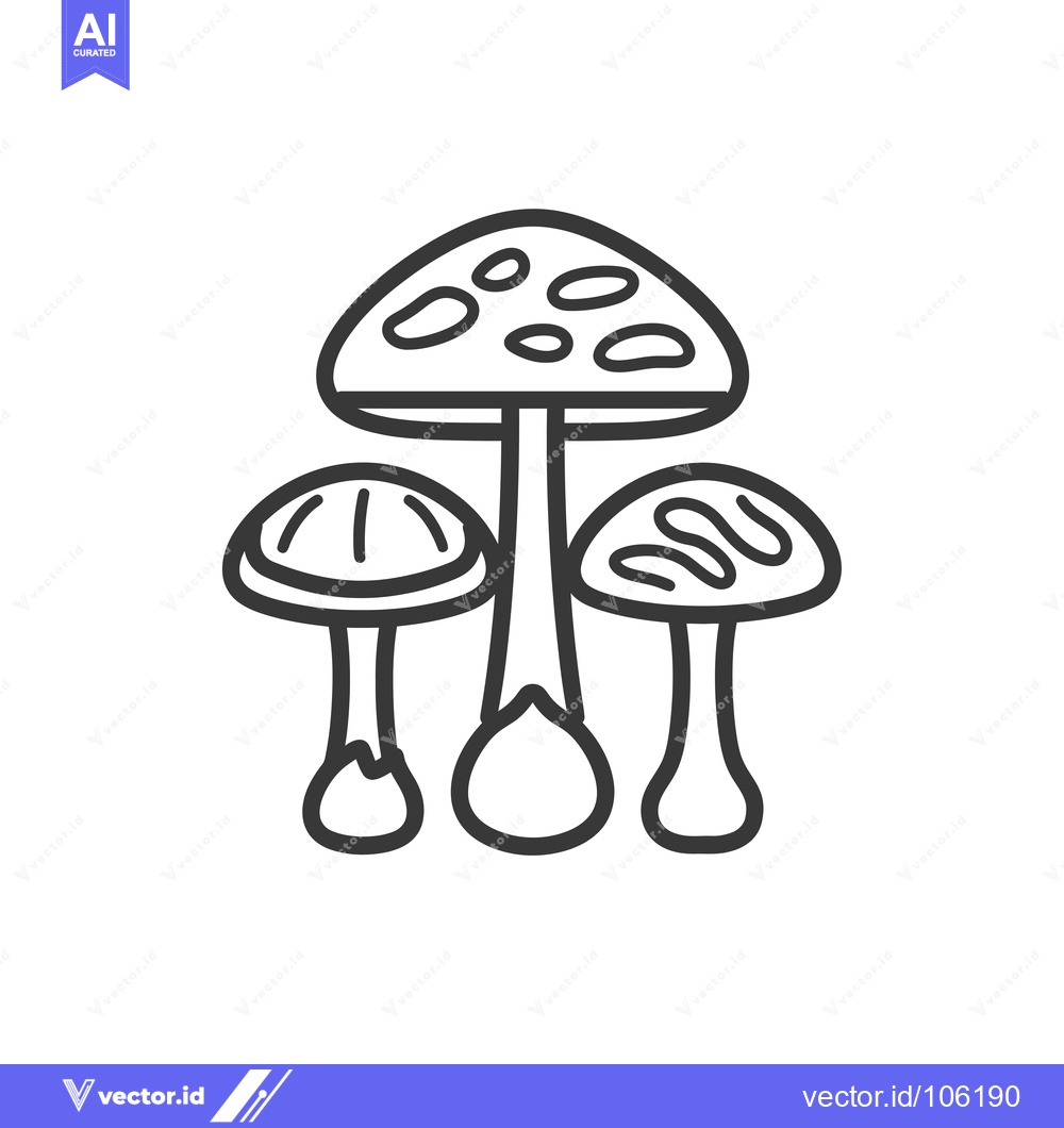 Premium Vector dari Three Line Art Mushrooms with Spotted Caps