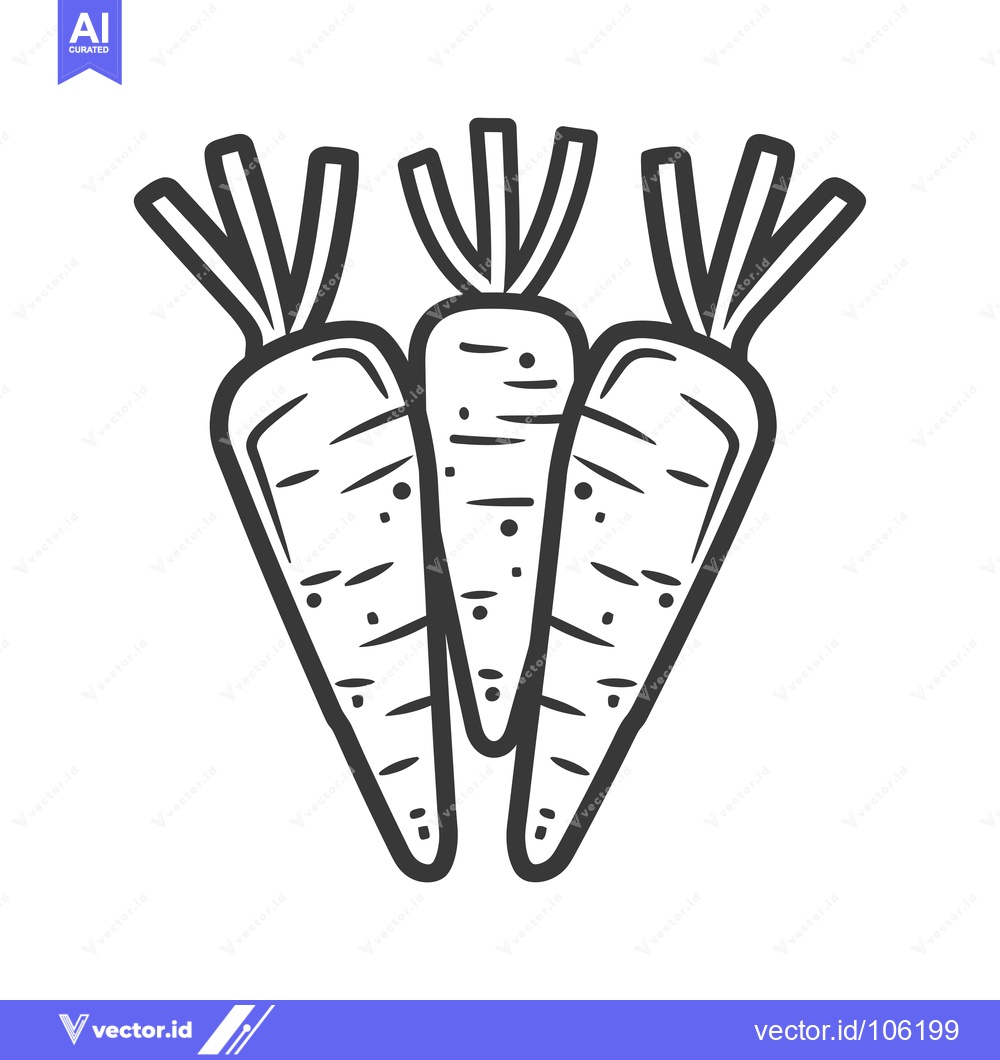 Premium Vector of Three Line Drawn Carrots with Green Tops
