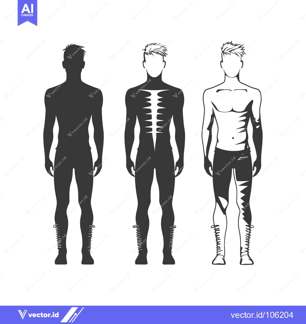Premium Vector dari Three Male Figures in Different Stages of Undress, Illustrating the Bo