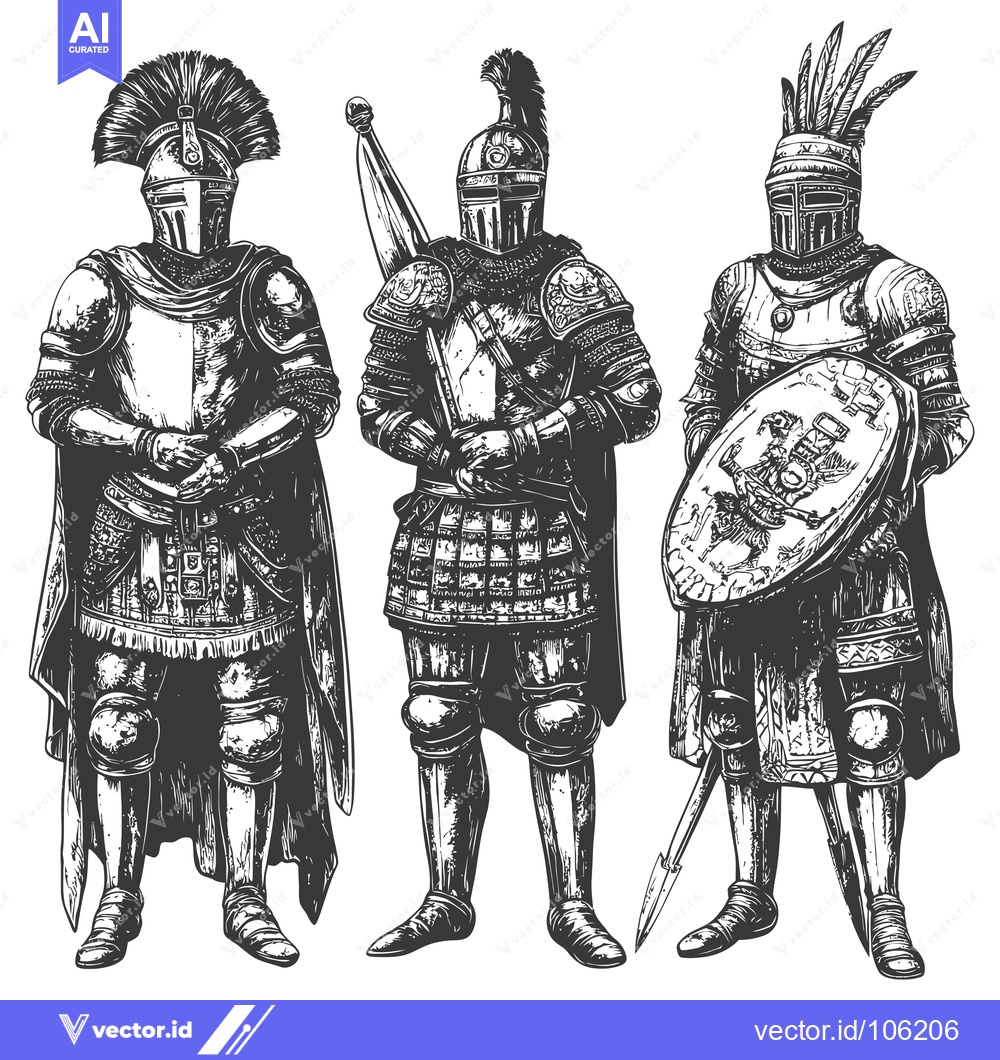 Premium Vector dari Three Medieval Knights in Full Armor Standing Together