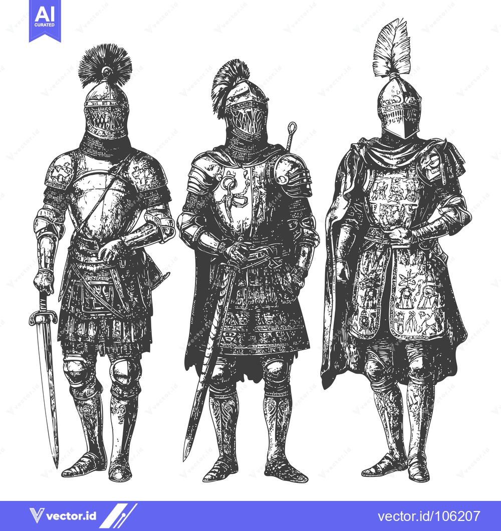 Premium Vector of Three Medieval Knights in Full Armor with Swords