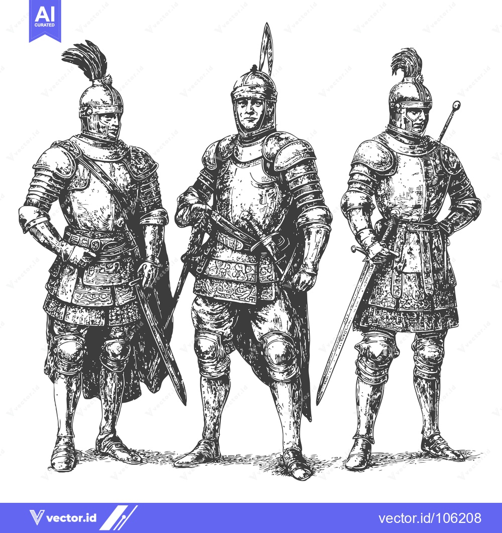 Premium Vector of Three Medieval Knights in Full Armor with Swords