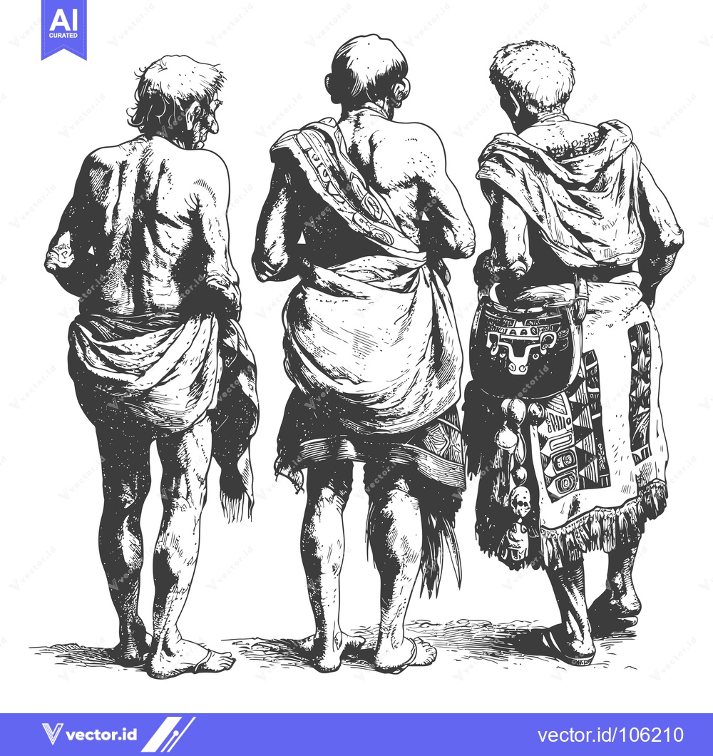 Premium Vector of Three Men Standing Back to Back in Traditional Garb