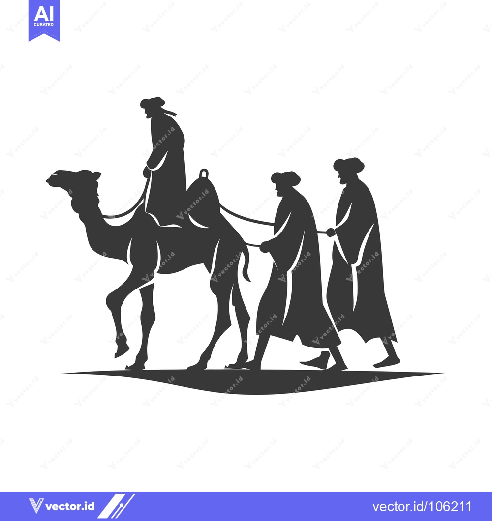 Premium Vector of Three Men Traveling with a Camel