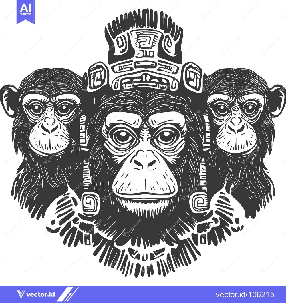 Premium Vector of Three Monkeys in a Tribal Headdress