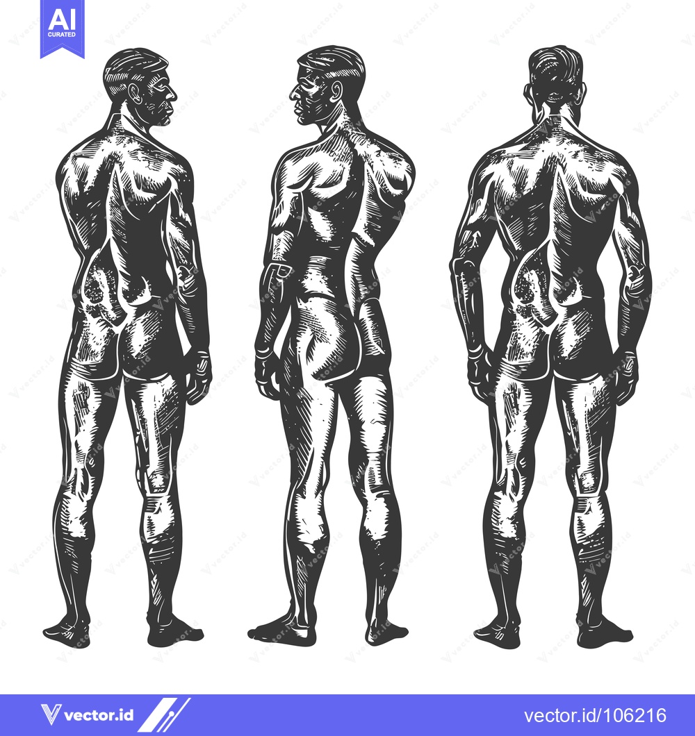 Premium Vector dari Three Muscular Men Standing Back to Back in a Sketch Style