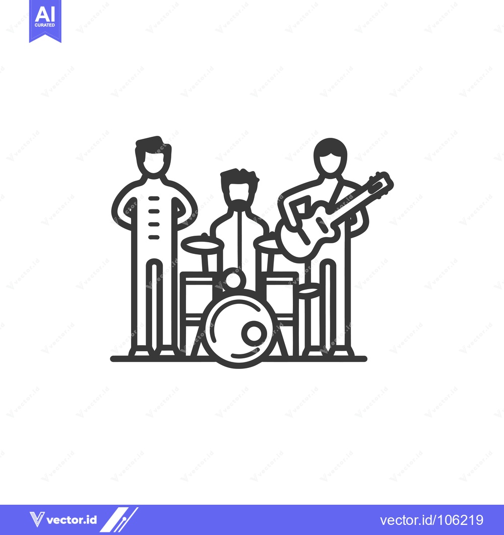 Premium Vector dari Three Musicians Performing Together: A Drummer, Bassist, and Guitarist