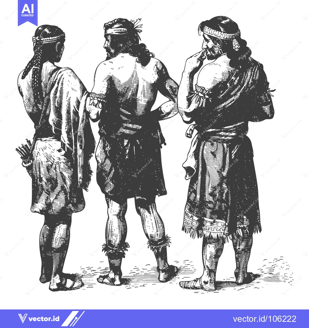 Premium Vector of Three Native American Individuals in Traditional Attire