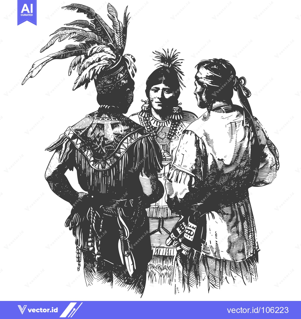 Premium Vector dari Three Native American Individuals in Traditional Dress
