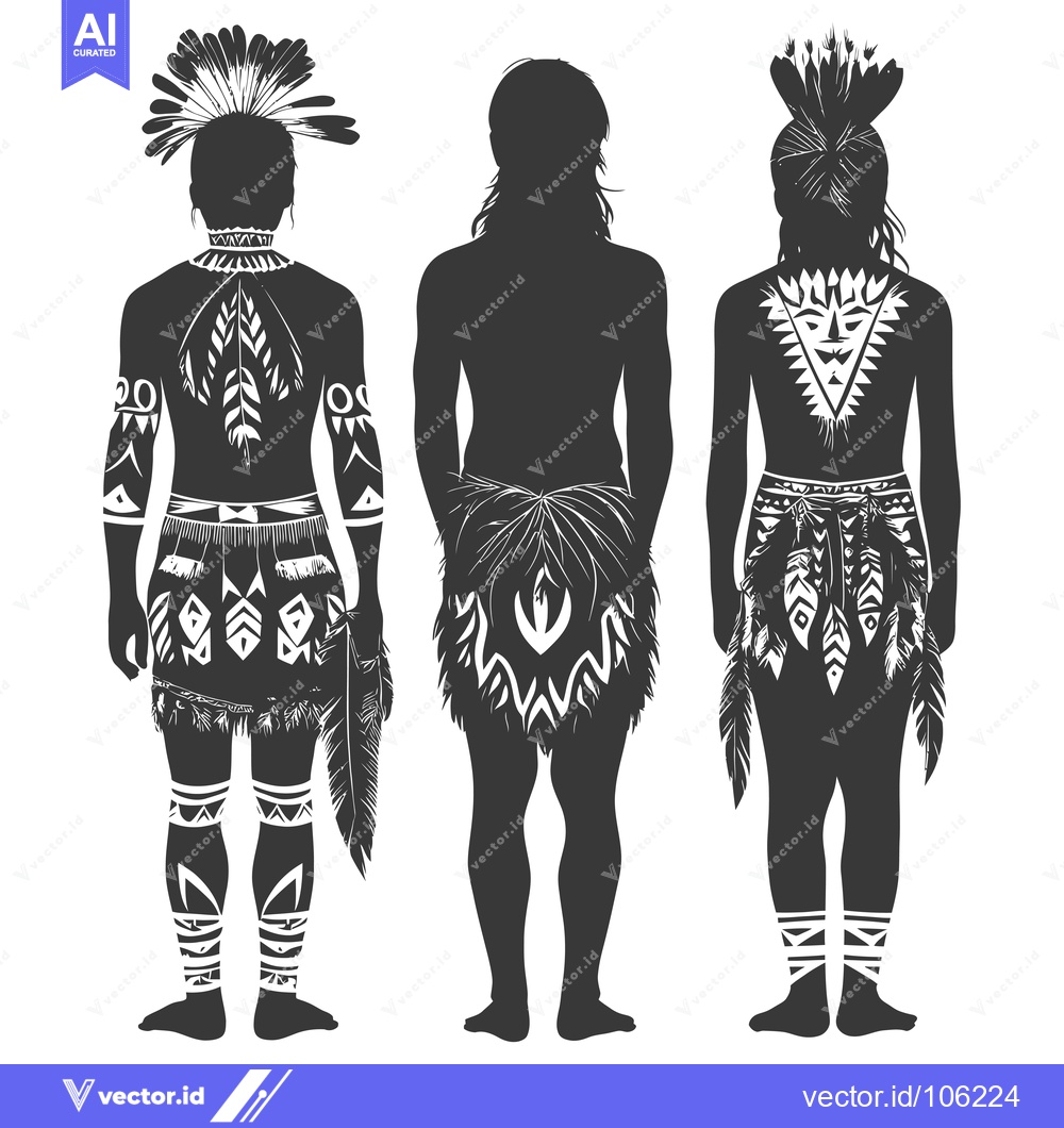 Premium Vector dari Three Native American Men in Traditional Dress and Headdresses
