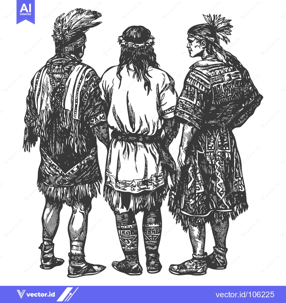 Premium Vector of Three Native American Men Standing Together in Traditional Clothing