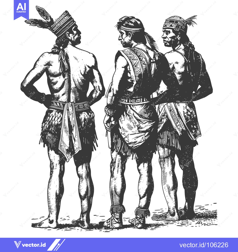 Premium Vector dari Three Native American Warriors in Traditional Attire