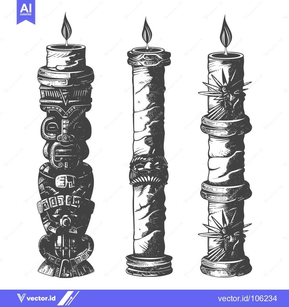 Premium Vector dari Three Ornate Candles with Flames and Carved Details