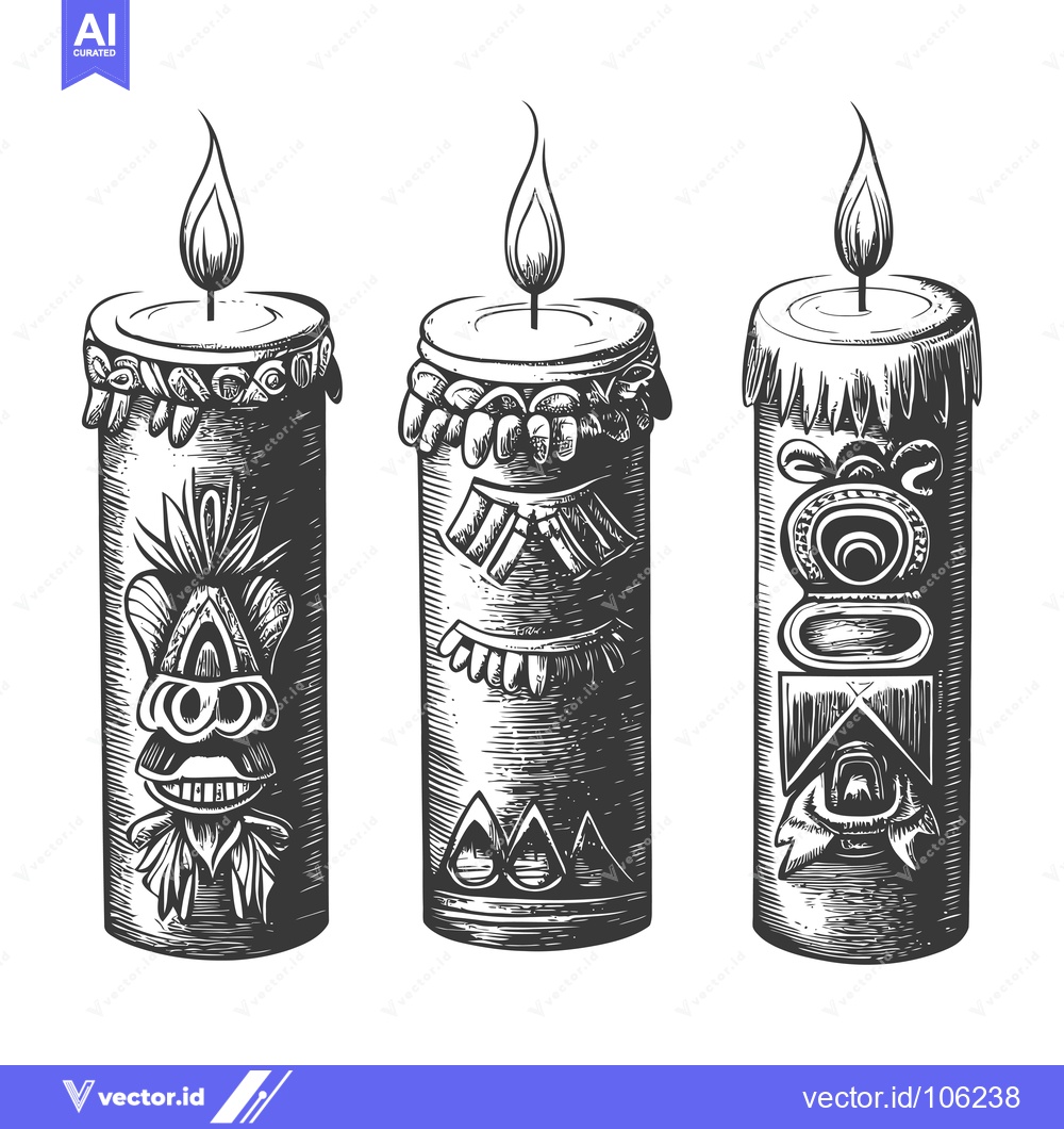 Premium Vector of Three Ornate Hand-Drawn Candles with Flames