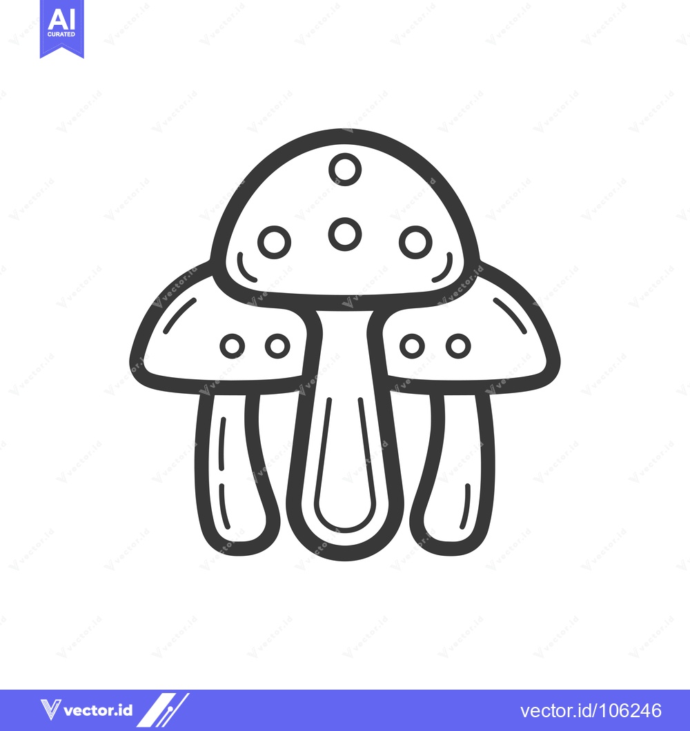 Premium Vector dari Three Outline Mushrooms with Dots on Caps